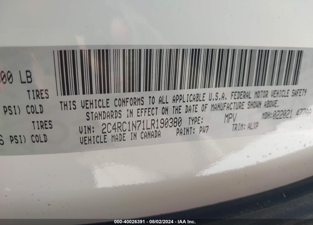 2020 CHRYSLER PACIFICA HYBRID LIMITED VIN: 2C4RC1N71LR190380