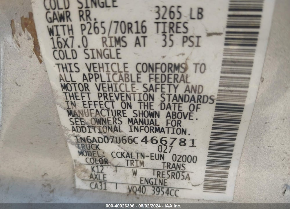 2006 NISSAN FRONTIER SE VIN: 1N6AD07U66C466781