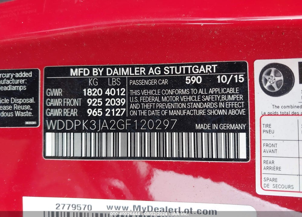 2016 MERCEDES-BENZ SLK 300 VIN: WDDPK3JA2GF120297