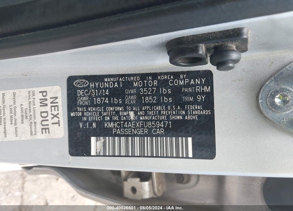 2015 HYUNDAI ACCENT GLS VIN: KMHCT4AEXFU859471