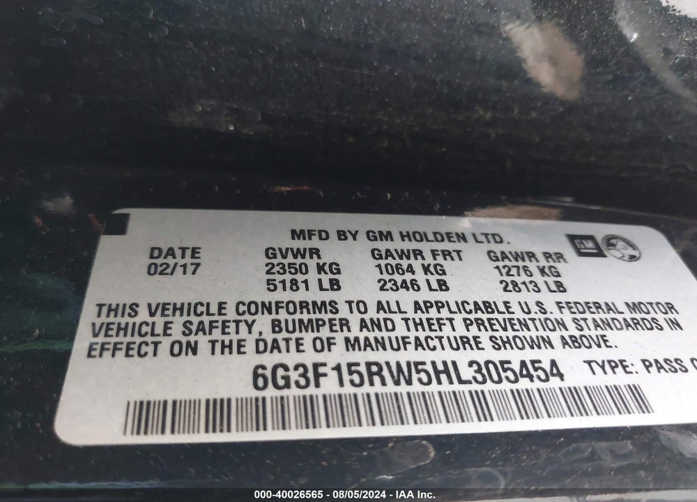 2017 CHEVROLET SS VIN: 6G3F15RW5HL305454