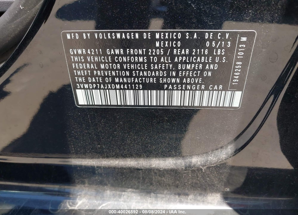 2013 VOLKSWAGEN JETTA 2.5L SE VIN: 3VWDP7AJXDM441129