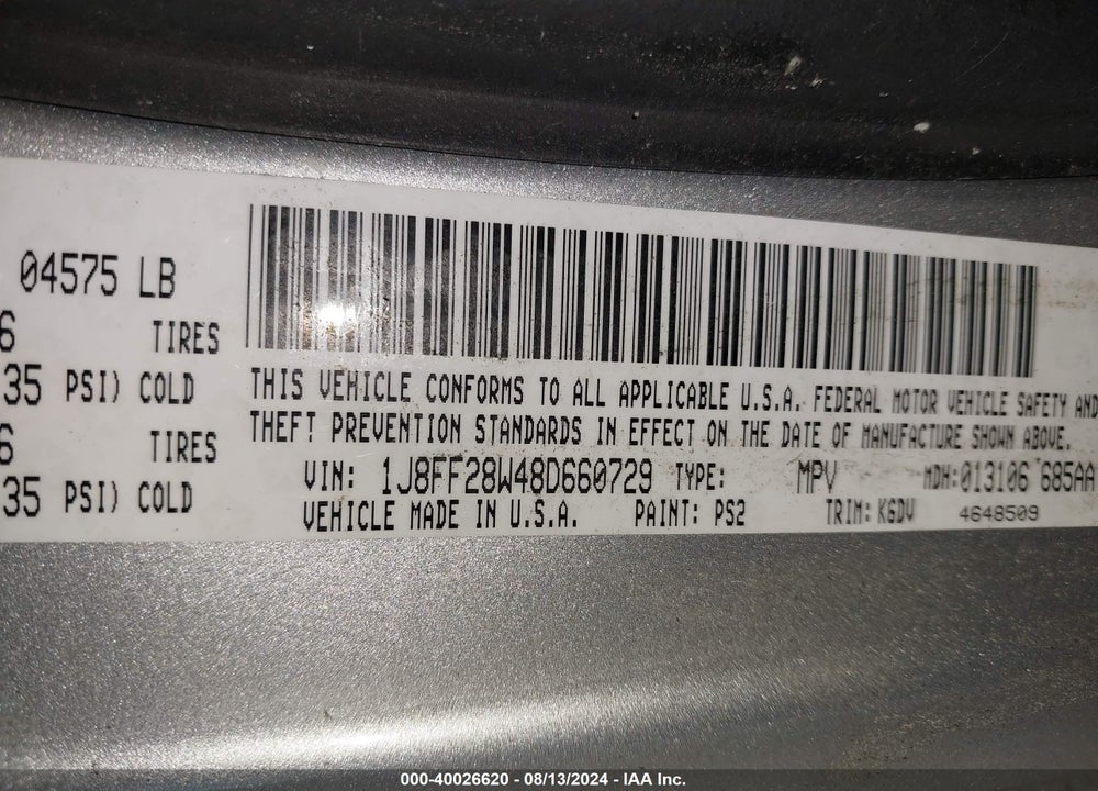 2008 JEEP PATRIOT SPORT VIN: 1J8FF28W48D660729