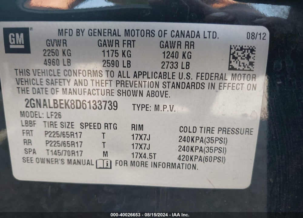 2013 CHEVROLET EQUINOX LS VIN: 2GNALBEK8D6133739