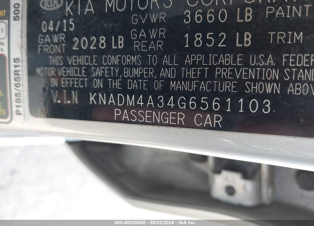 2016 KIA RIO LX VIN: KNADM4A34G6561103