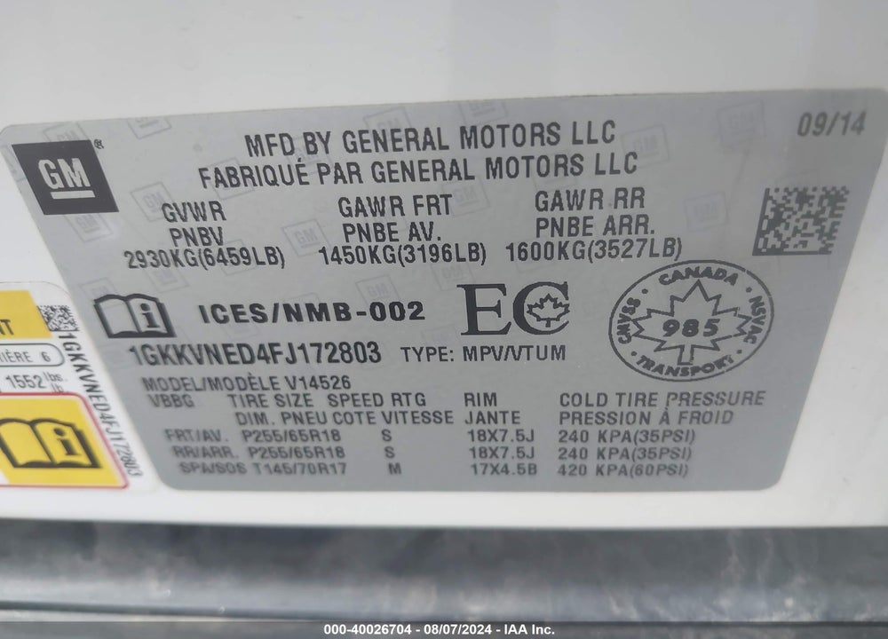 2015 GMC ACADIA SLE-1 VIN: 1GKKVNED4FJ172803