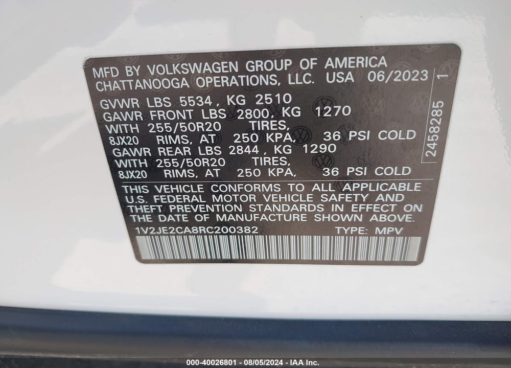2024 VOLKSWAGEN ATLAS CROSS SPORT 2.0T SE W/TECHNOLOGY VIN: 1V2JE2CA8RC200382