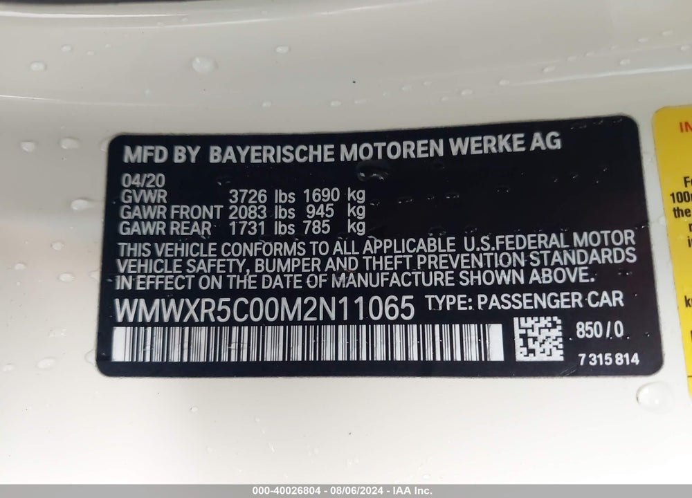 2021 MINI HARDTOP COOPER S VIN: WMWXR5C00M2N11065