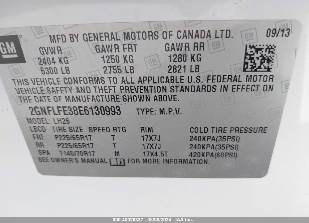 2014 CHEVROLET EQUINOX 1LT VIN: 2GNFLFE38E6130993