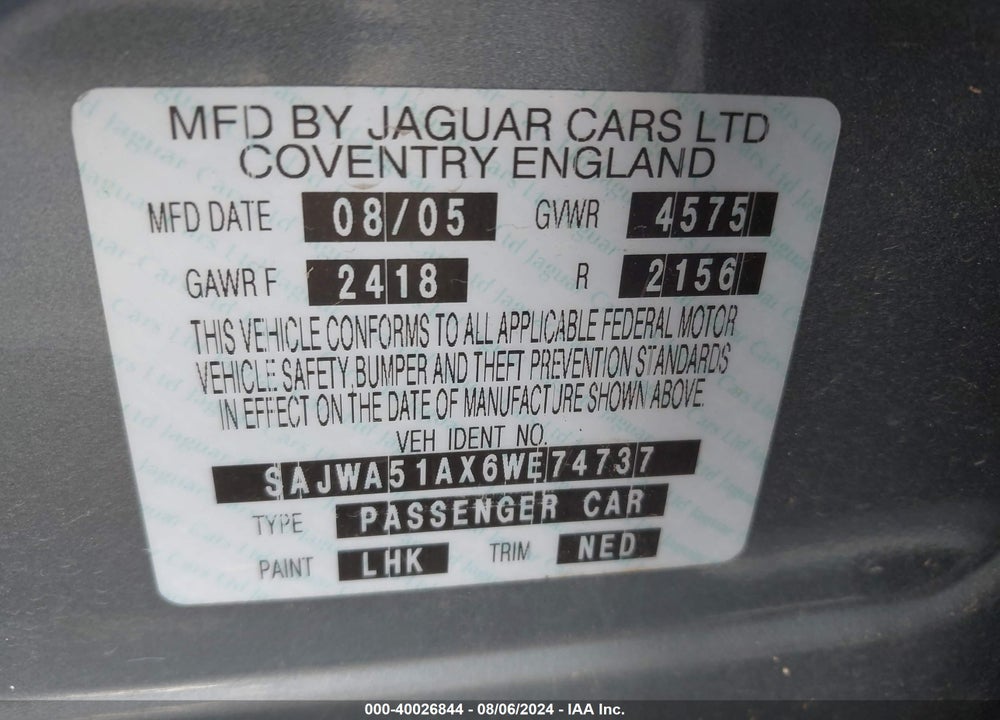 2006 JAGUAR X-TYPE 3.0 VIN: SAJWA51AX6WE74737