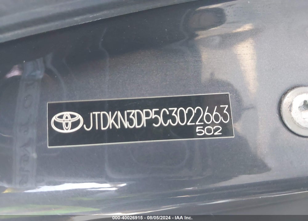 2012 TOYOTA PRIUS PLUG-IN VIN: JTDKN3DP5C3022663