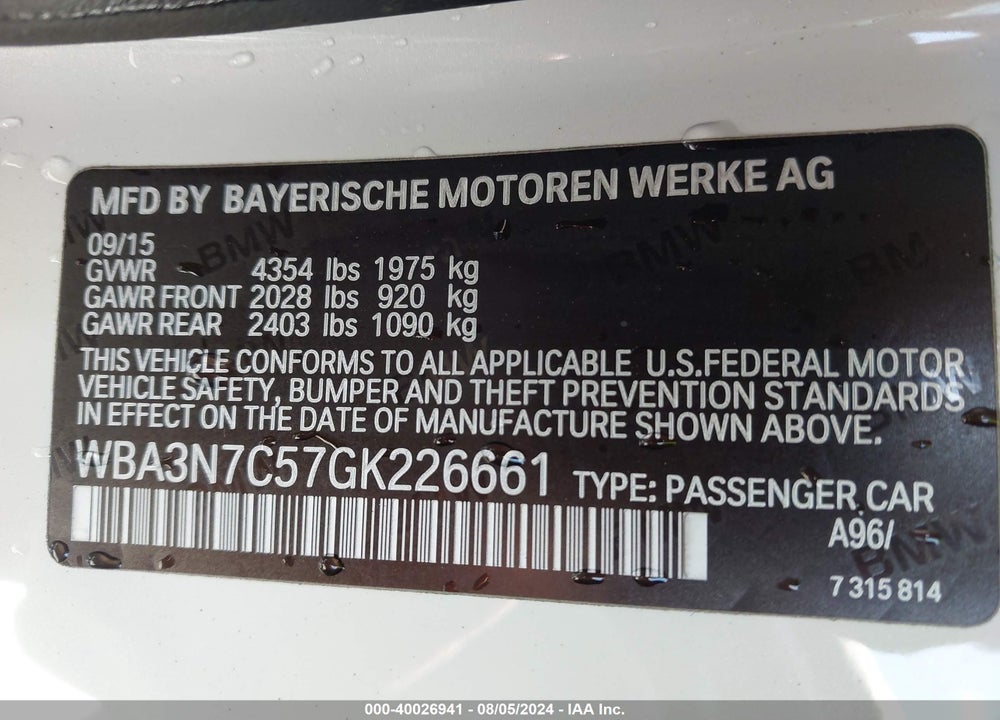 2016 BMW 428I VIN: WBA3N7C57GK226661