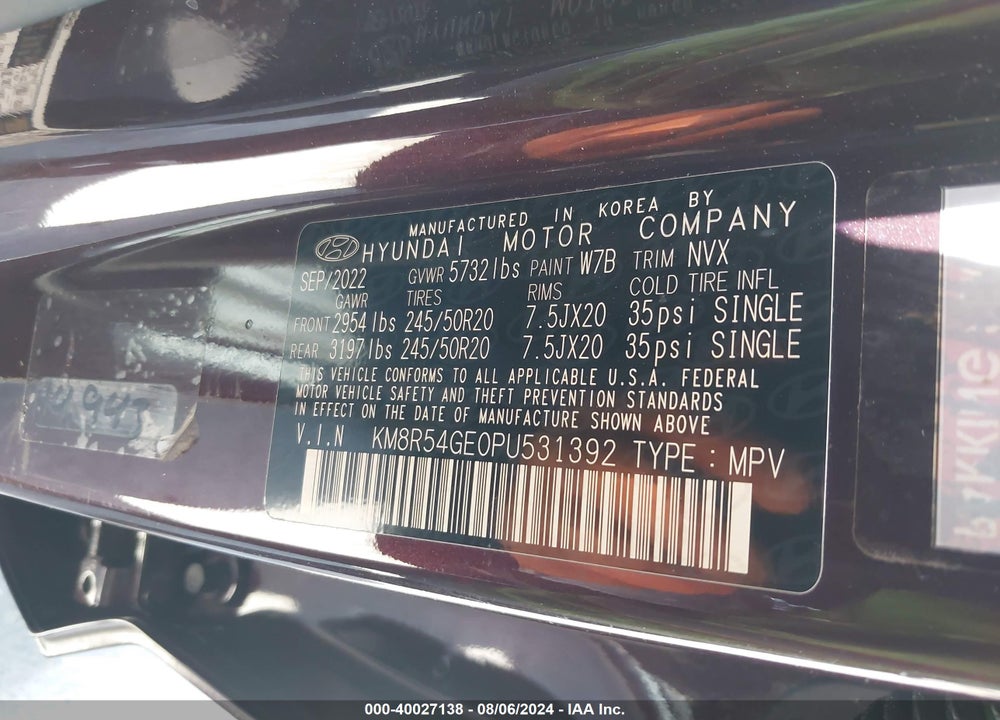 2023 HYUNDAI PALISADE LIMITED VIN: KM8R54GE0PU531392