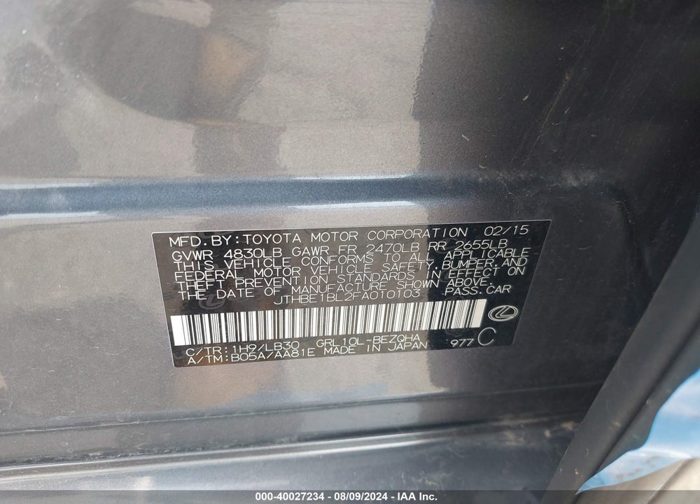 2015 LEXUS GS 350 VIN: JTHBE1BL2FA010103