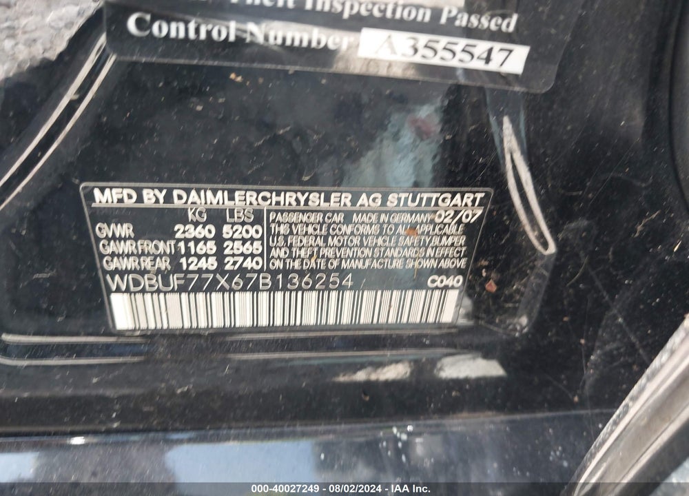2007 MERCEDES-BENZ E 63 AMG VIN: WDBUF77X67B136254