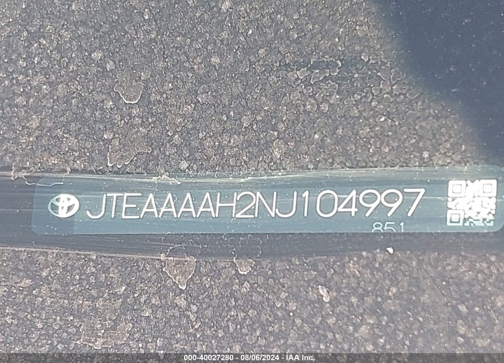 2022 TOYOTA VENZA XLE VIN: JTEAAAAH2NJ104997