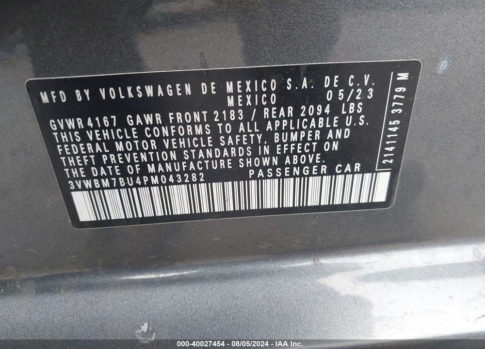 2023 VOLKSWAGEN JETTA 1.5T SPORT VIN: 3VWBM7BU4PM043282