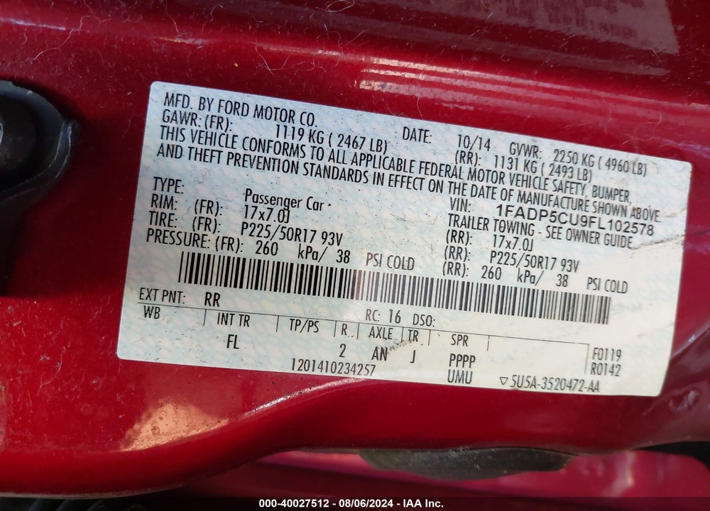 2015 FORD C-MAX ENERGI VIN: 1FADP5CU9FL102578