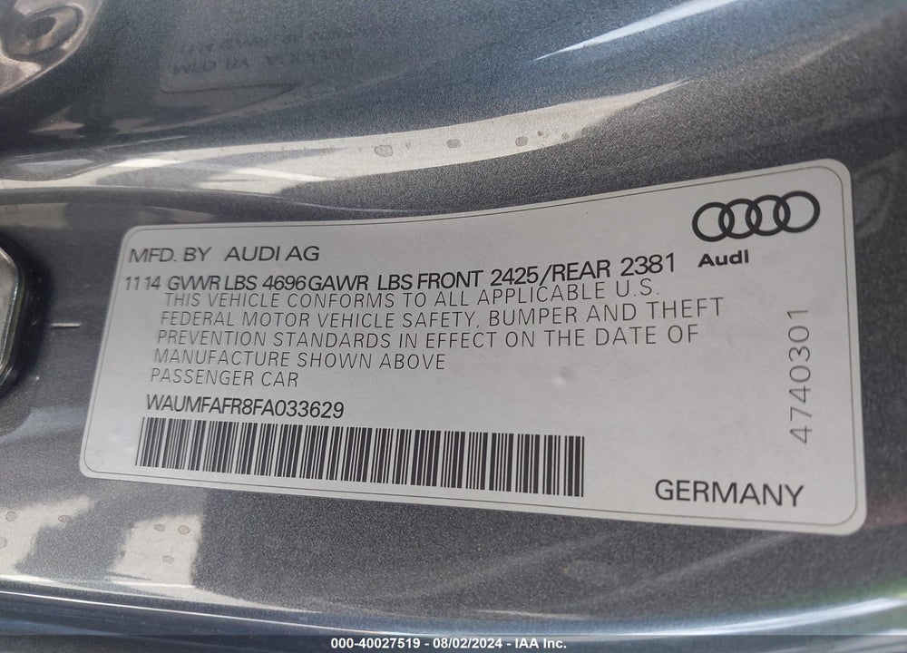 2015 AUDI A5 VIN: WAUMFAFR8FA033629