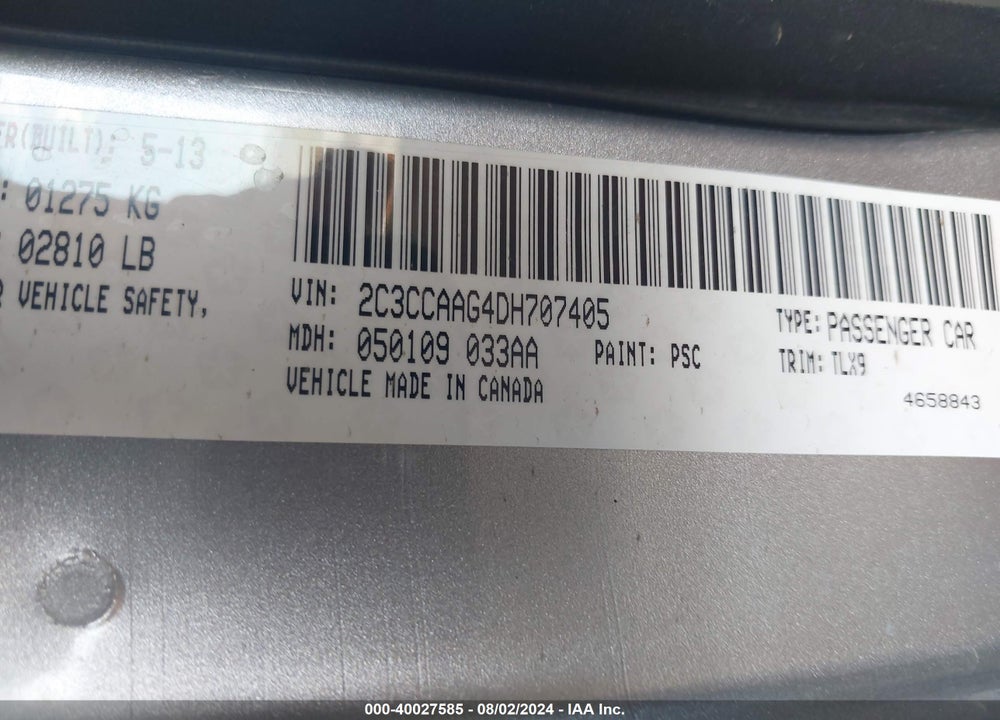 2013 CHRYSLER 300 MOTOWN VIN: 2C3CCAAG4DH707405