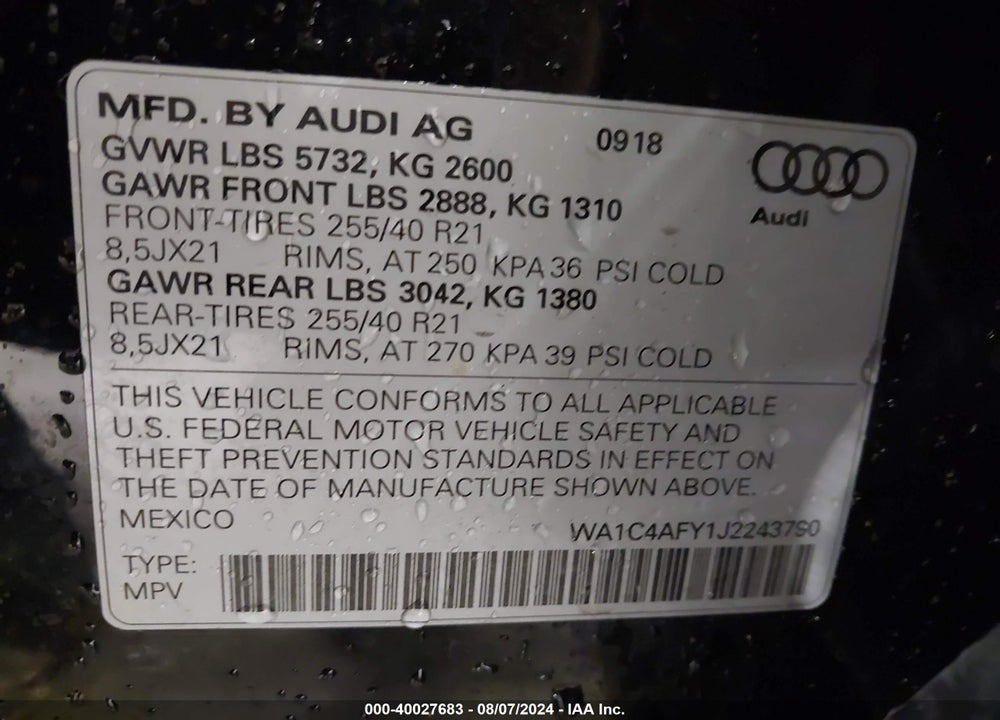 2018 AUDI SQ5 3.0T PREMIUM PLUS VIN: WA1C4AFY1J2243790
