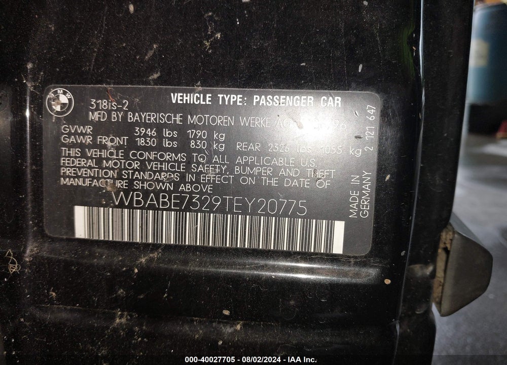 1996 BMW 318 IS VIN: WBABE7329TEY20775