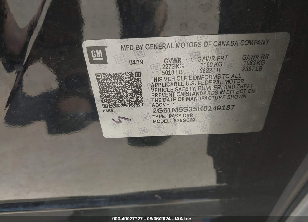 2019 CADILLAC XTS LUXURY VIN: 2G61M5S35K9149187