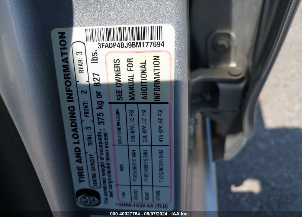 2011 FORD FIESTA SE VIN: 3FADP4BJ9BM177694
