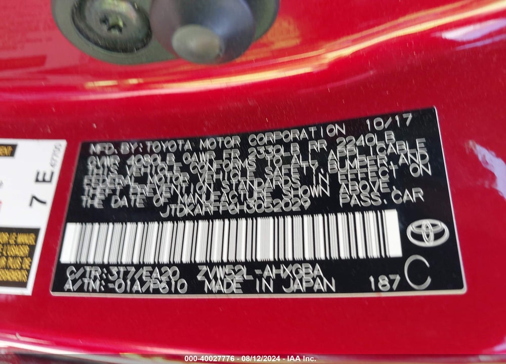 2017 TOYOTA PRIUS PRIME PREMIUM VIN: JTDKARFP6H3052029