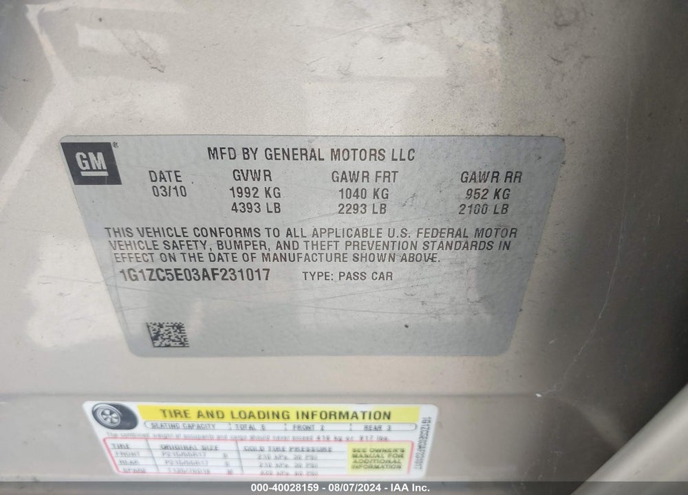 2010 CHEVROLET MALIBU LT VIN: 1G1ZC5E03AF231017