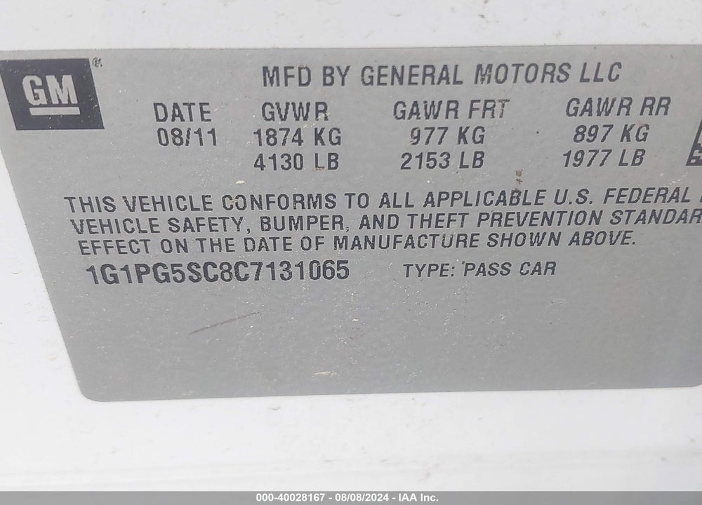 2012 CHEVROLET CRUZE 2LT VIN: 1G1PG5SC8C7131065