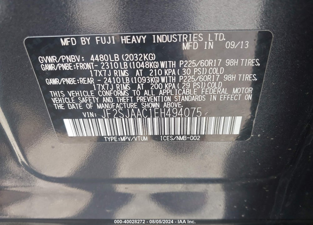 2014 SUBARU FORESTER 2.5I VIN: JF2SJAAC1EH494075