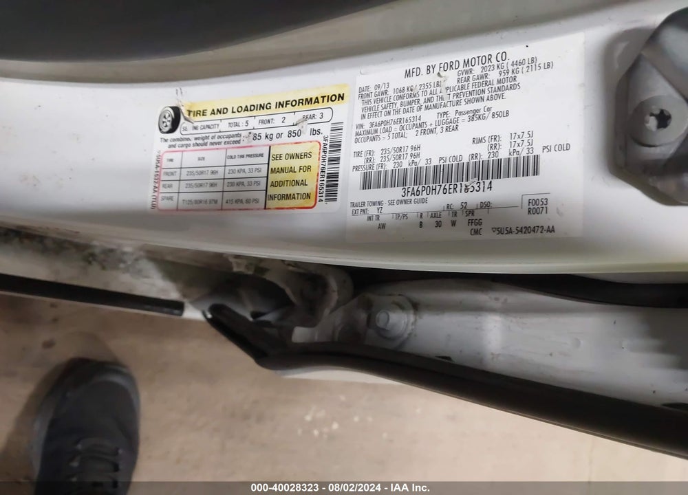 2014 FORD FUSION SE VIN: 3FA6P0H76ER165314
