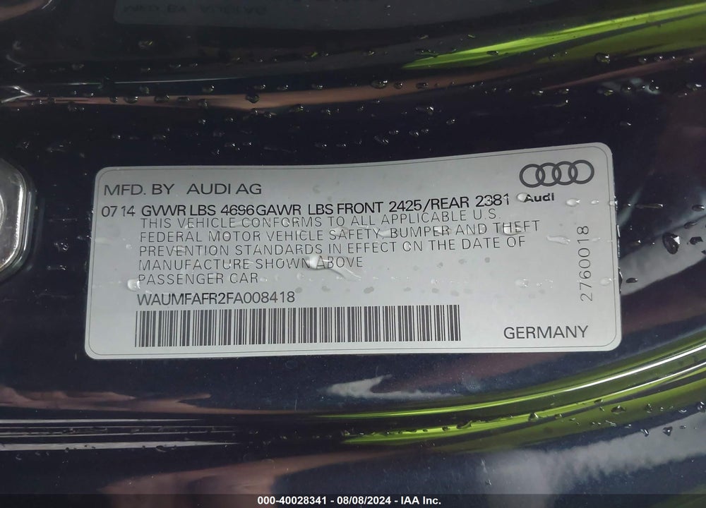 2015 AUDI A5 VIN: WAUMFAFR2FA008418