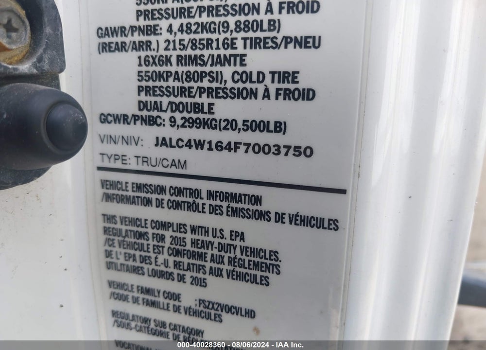 2015 ISUZU NPR DSL REG AT VIN: JALC4W164F7003750