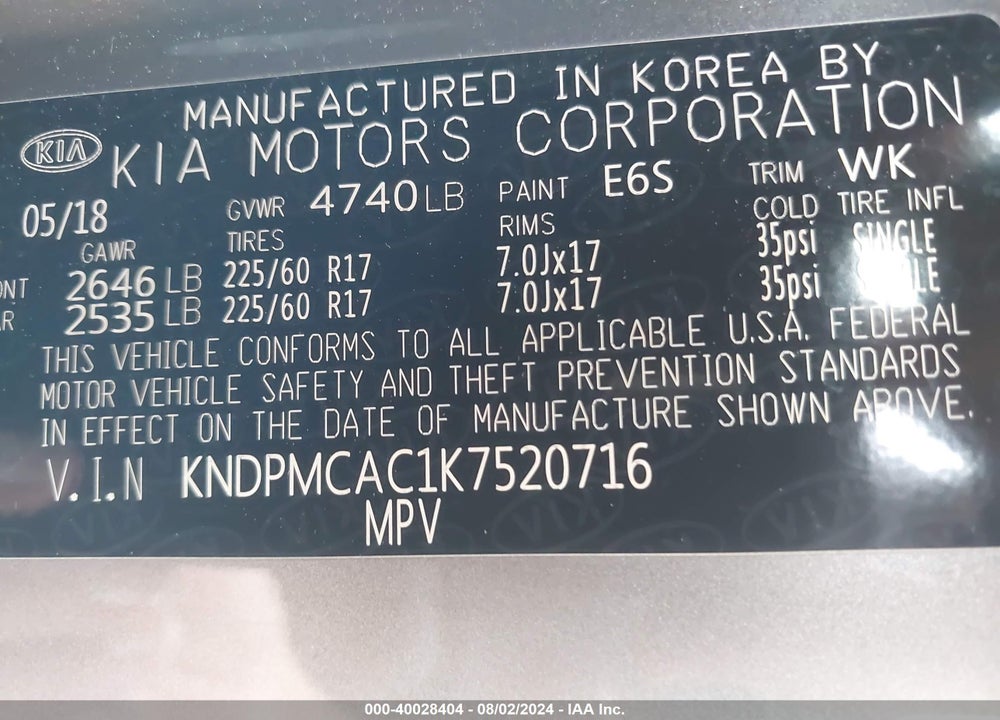 2019 KIA SPORTAGE LX VIN: KNDPMCAC1K7520716