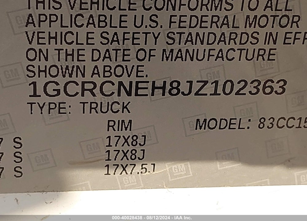 2018 CHEVROLET SILVERADO 1500 WT VIN: 1GCRCNEH8JZ102363