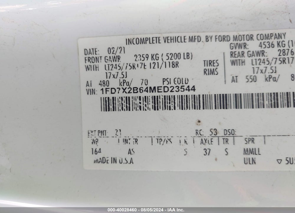 2021 FORD F-250 XL VIN: 1FD7X2B64MED23544