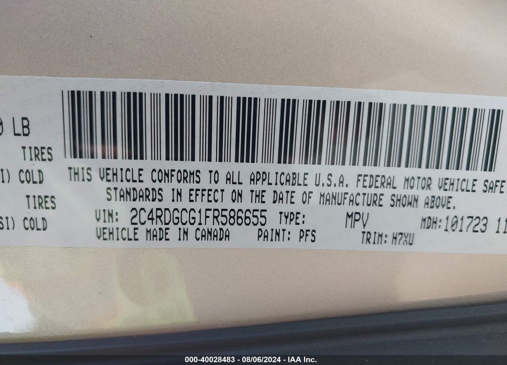 2015 DODGE GRAND CARAVAN SXT VIN: 2C4RDGCG1FR586655