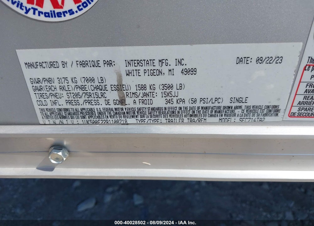 2024 INTERSTATE OTHER VIN: 1UK500F22R1108718