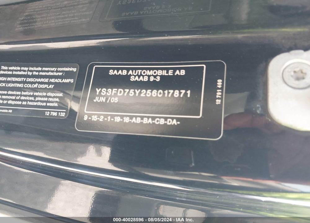2005 SAAB 9-3 ARC VIN: YS3FD75Y256017871