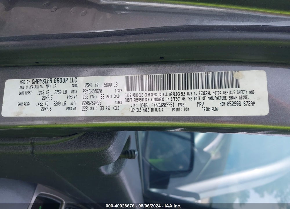 2012 JEEP LIBERTY LIMITED JET EDITION VIN: 1C4PJLFK5CW207751