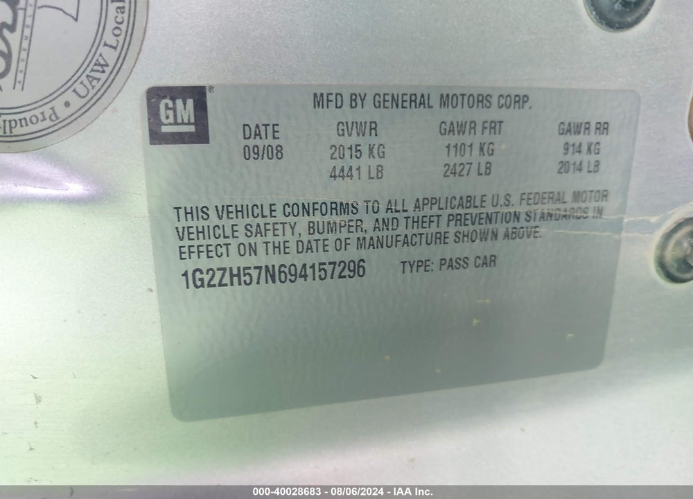 2009 PONTIAC G6 GT VIN: 1G2ZH57N694157296