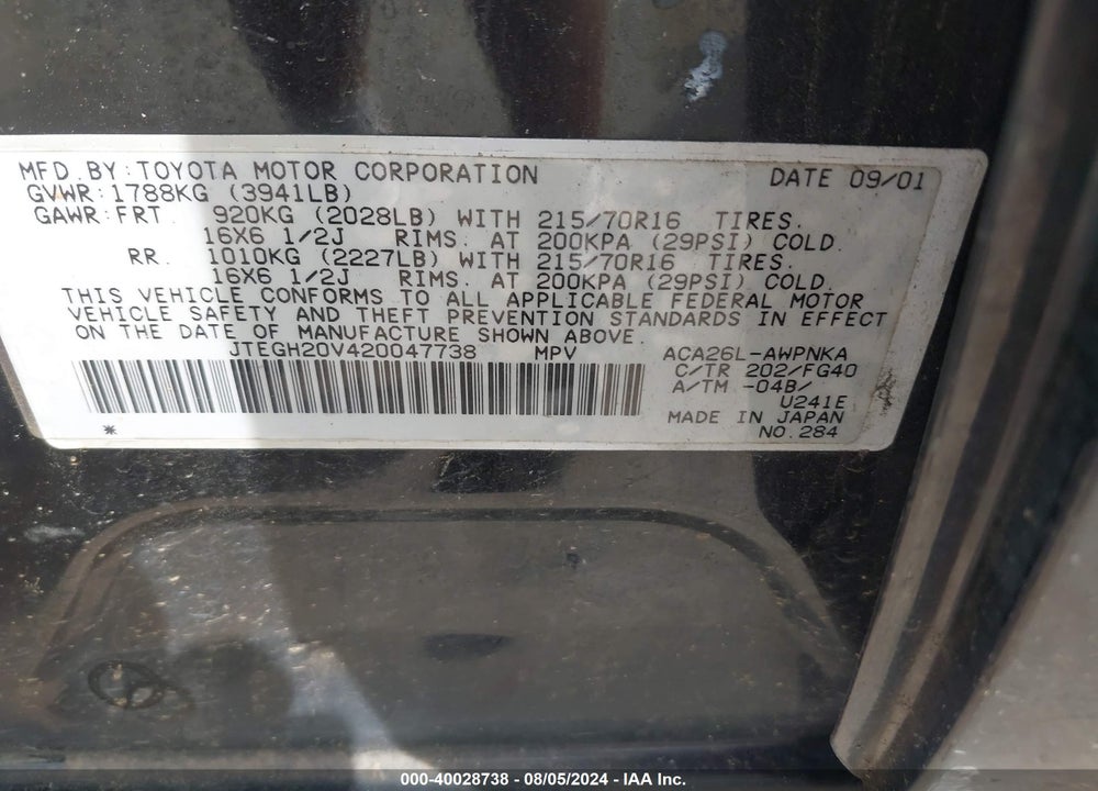 2002 TOYOTA RAV4 VIN: JTEGH20V420047738