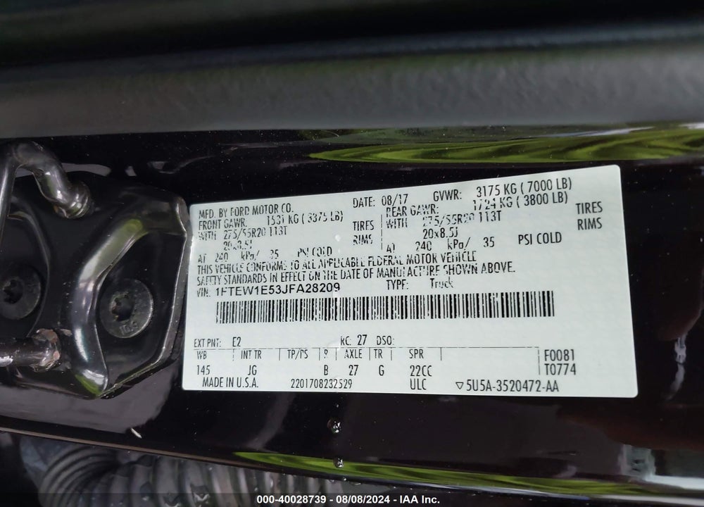 2018 FORD F-150 XL VIN: 1FTEW1E53JFA28209