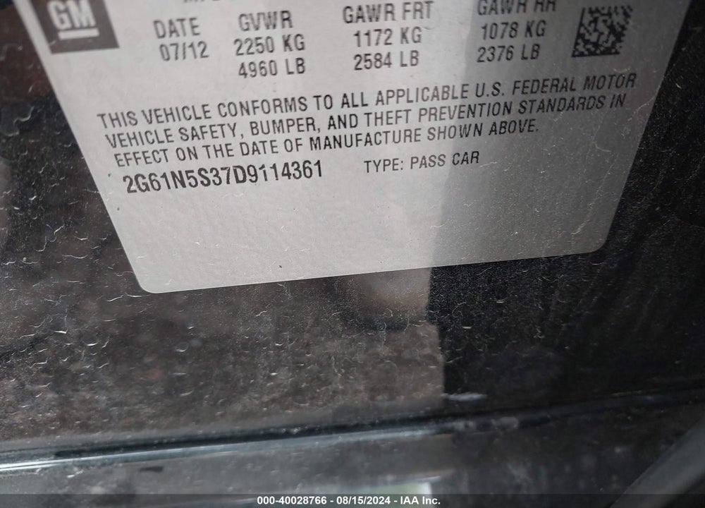 2013 CADILLAC XTS STANDARD VIN: 2G61N5S37D9114361