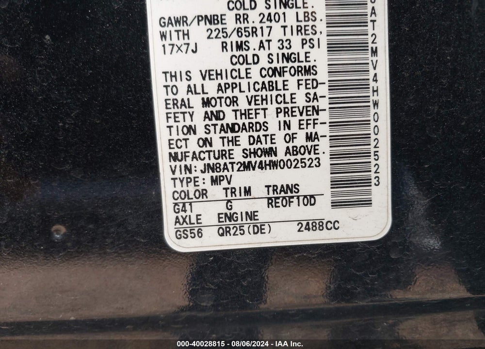 2017 NISSAN ROGUE S VIN: JN8AT2MV4HW002523