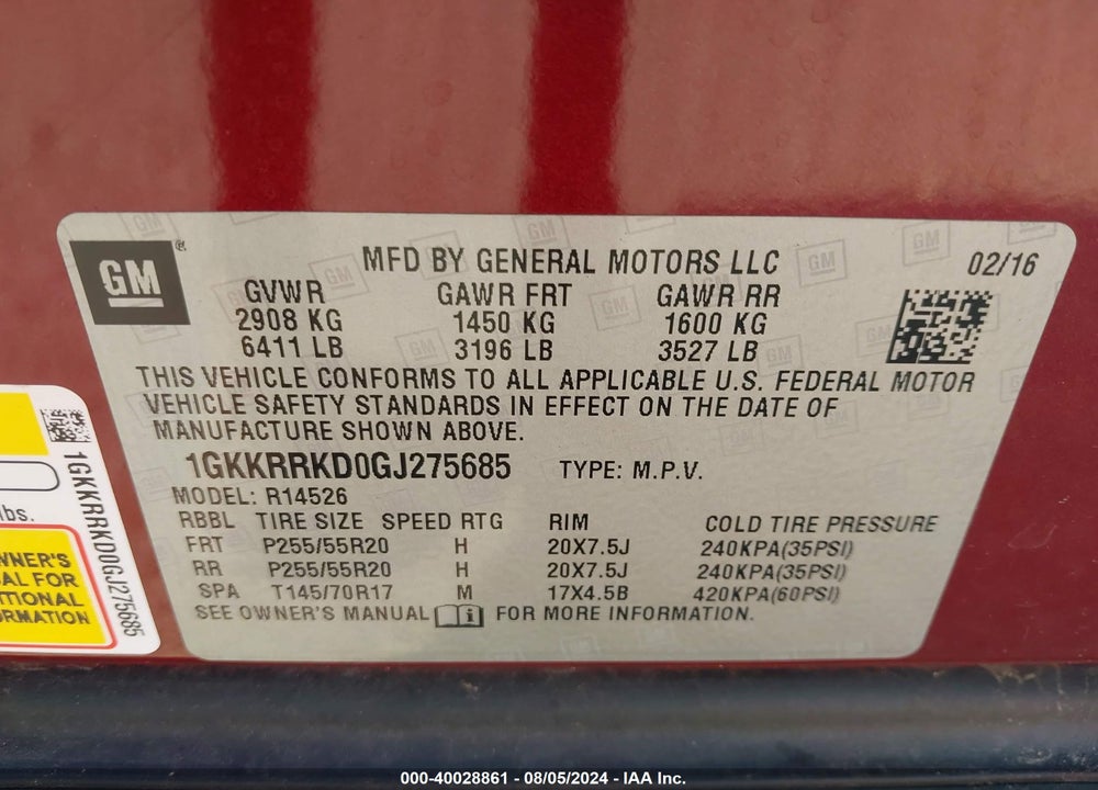 2016 GMC ACADIA SLT-1 VIN: 1GKKRRKD0GJ275685