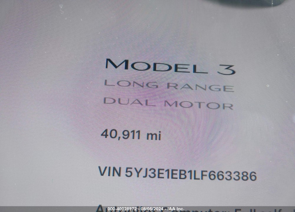 2020 TESLA MODEL 3 VIN: 5YJ3E1EB1LF663386