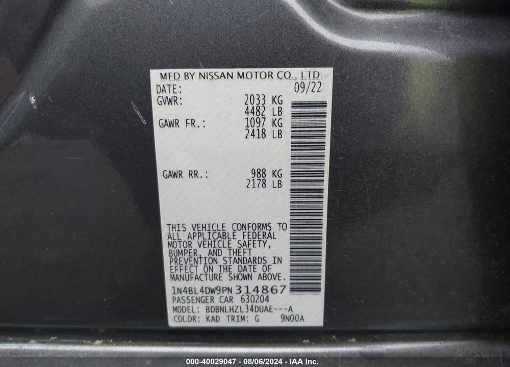 2023 NISSAN ALTIMA SV INTELLIGENT AWD VIN: 1N4BL4DW9PN314867